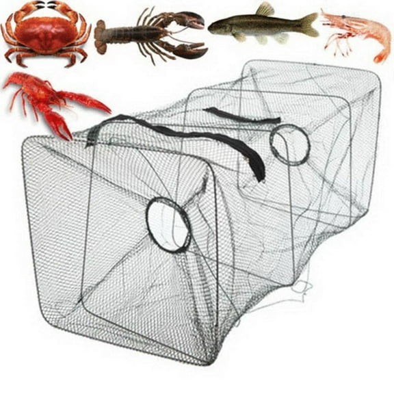 Staron Foldable Fish Trap Net for Fishing and Crabbing, 20x20x48cm Collapsible Crawdad and Shrimp Catcher, Portable Fishing Gear, Fishing Net Trap for Lobster and Prawn