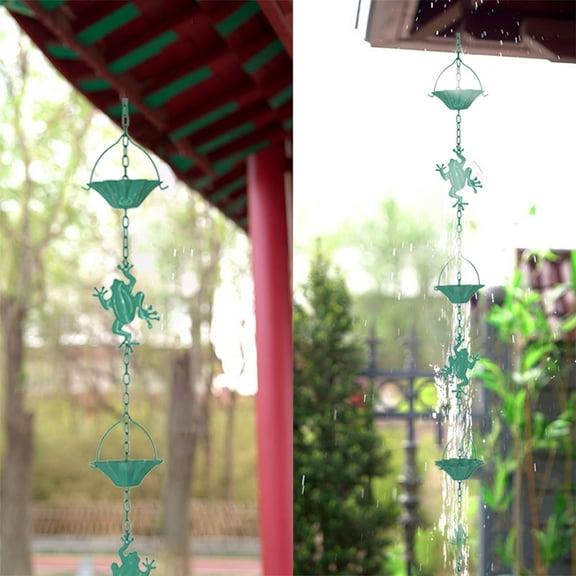 ZZkhGO Galvanized Rain Chain, Gutter Downspout Diverter, Decorative Garden Rain Cups with Dragonfly Frog