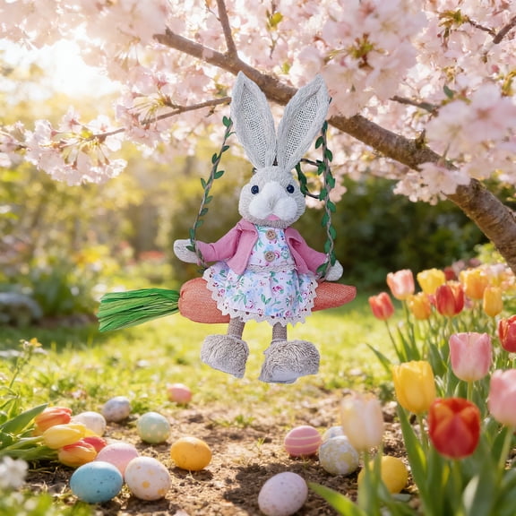 Staron Handmade Wooden Rabbit Ornament, Forest Style Hanging Decor Gift, Adorable Grass-Woven Rabbits for Home Desktop Halloween Party Decoration