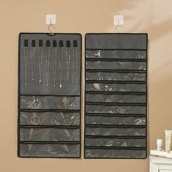 ZZkhGO Hanging Jewelry Organizer, 48 Pocket Storage Roll, Wall Door Mounted Display for Necklaces Earrings