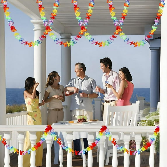 Staron Hawaiian Flower Lei Garland, Colorful Tropical Party Decorations, 2-Meter Luau Chain for Poolside Events and Themed Celebrations