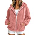 thumbnail image 1 of Staron Hoodies for Women Zip Up Hooded Soft Casual Comfy Loose Long Sleeve Solid Basic Fleece Jacket Coat Pink S, 1 of 7