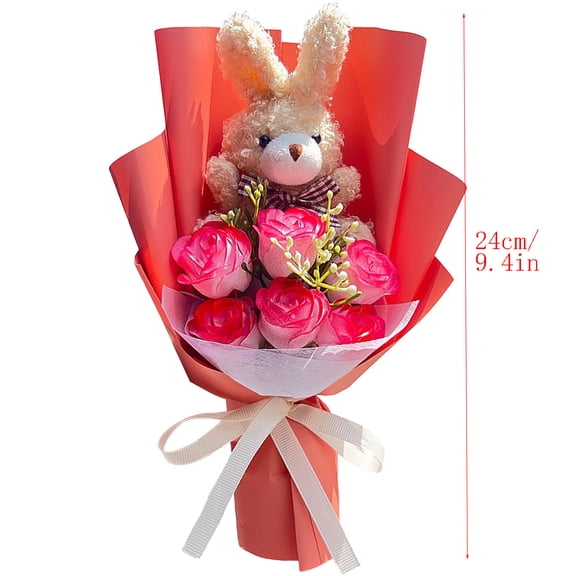 Staron Knitted Bouquet, Crochet Sunflower Rose Yarn Flower, Handmade Artificial Flower for Wedding Home Decoration Valentine's Day Gift, Red