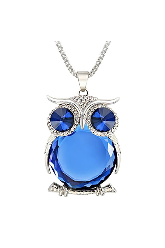 Korean Crystal Owl Pendant Necklace, Vintage Long Chain for Women, Electroplated Jewelry for Birthday Gift