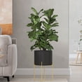 thumbnail image 1 of Staron Large Planters with Stand, Decorative Floor Planters Metal Pots with Drainage Holes, Modern Elevated Stand for Indoor Plants Living Room Office Garden Balcony, Black, 1 of 7