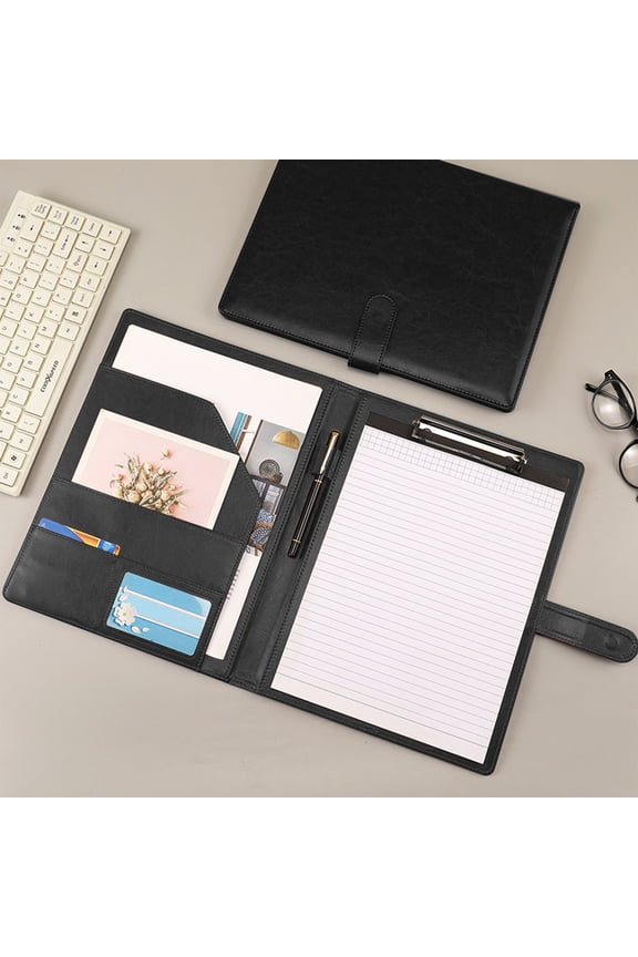 Leather Document Folder, A4 Contract Portfolio, Multi-Pocket Briefcase for Business Meetings