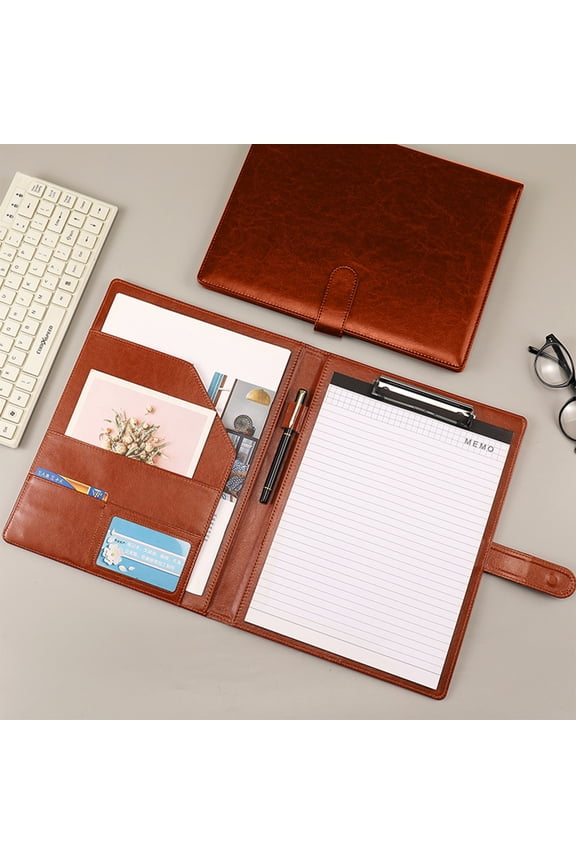 Leather Document Folder, A4 Contract Portfolio, Multi-Pocket Briefcase for Business Meetings