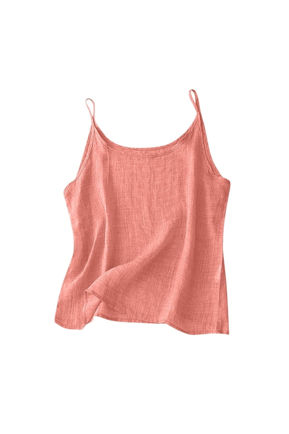 Linen Tank Tops for Women Spaghetti Strap Sleeveless Solid Casual Loose Crop Tops Vacation Beach Travel Summer Basic Top, Beige XXL