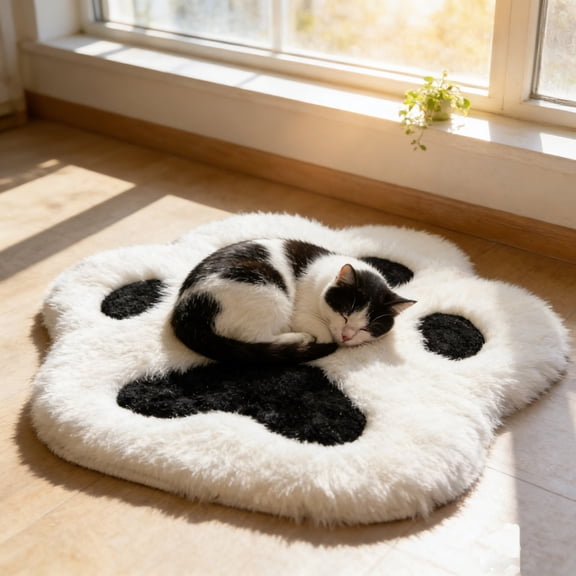 Staron Long-Pile Bedroom Carpet, Soft Pet Sleeping Mat Decorative Rug, Plush Bedside Floor Mat for Pets Living Room Entryway, Black