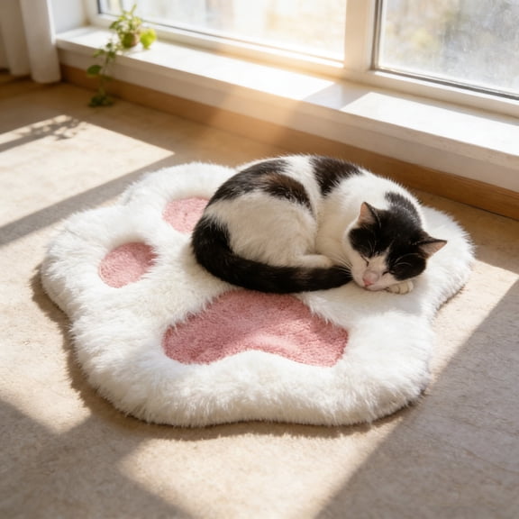Staron Long-Pile Bedside Carpet Mat, Plush Decorative Rug for Bedroom Floor, Pet Sleeping Pad for Dogs Cats Resting Area Entryway Living Room, Pink