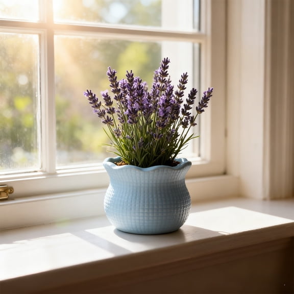 Staron Mini Flower Pots, Plastic DIY Crochet Planter with Fuzzy Stick Ornaments, Macaron Colored Indoor Outdoor Decor for Succulents Desktop Windowsill, Blue