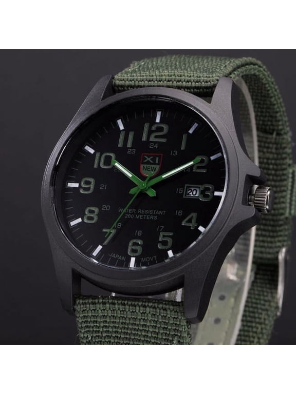 Outdoor Mens Watch, Stainless Steel Military Sports Analog Wristwatch, Quartz Movement with Hook Buckle