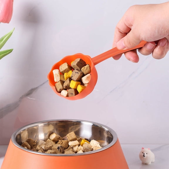 Staron Pet Food Scoop, Round Bottom Dog Cat Food Measuring Spoon, Kitchen Grain Rice Scooper, Foolproof Clean Storage Container Spoon for Pet Treats Kibble, Orange