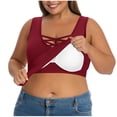 thumbnail image 1 of Staron Plus Size Women's Casual Pajama Top with Built-in Bra Sleeveless Loose Fit Solid Color Tank Top, Wine 3XL, 1 of 6