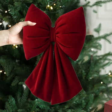 Staron Red Christmas Bows Christmas Tree Decorations Outdoor, 12”x7” Large Christmas Tree Topper Bow Velvet Wreath Bow for Xmas Tree Home Front Door