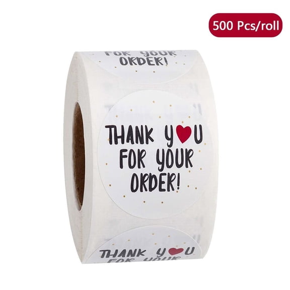 Staron Round Heart Thank You for Your Order Sticker, 500 Pcs/Roll Seal Labels, PVC Adhesive Sticker, Business Boutique Wedding Party Favor Stickers for Online Retailers