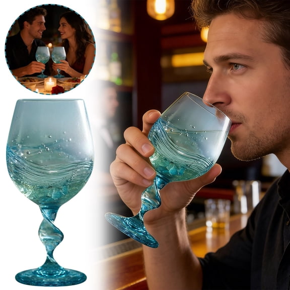Staron Sea Glass Wine Glasses, Handblown Wave Design with Twisted, Frosted Translucent Drinking Glasses for Red Wine Cocktail Champagne, Elegant Barware Home Decor Gift