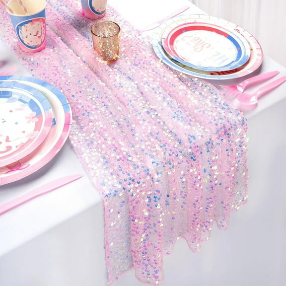 Staron Sequin Table Runner, Long Glitter Fabric Runner for Wedding and Birthday Parties, Iridescent Table Decor for Girls and Events