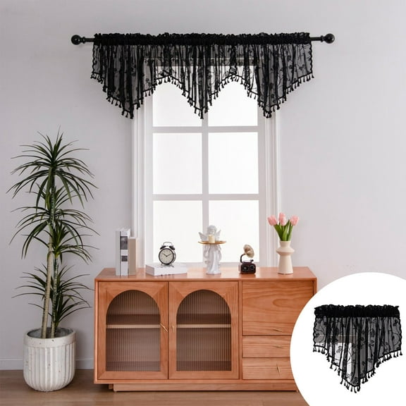 Staron Sheer Valances For Small Lace (Black), Sheer Valances For Small Lace Drapes Curtains With Tassels Decorative Window Swags For Kitchen Living Room