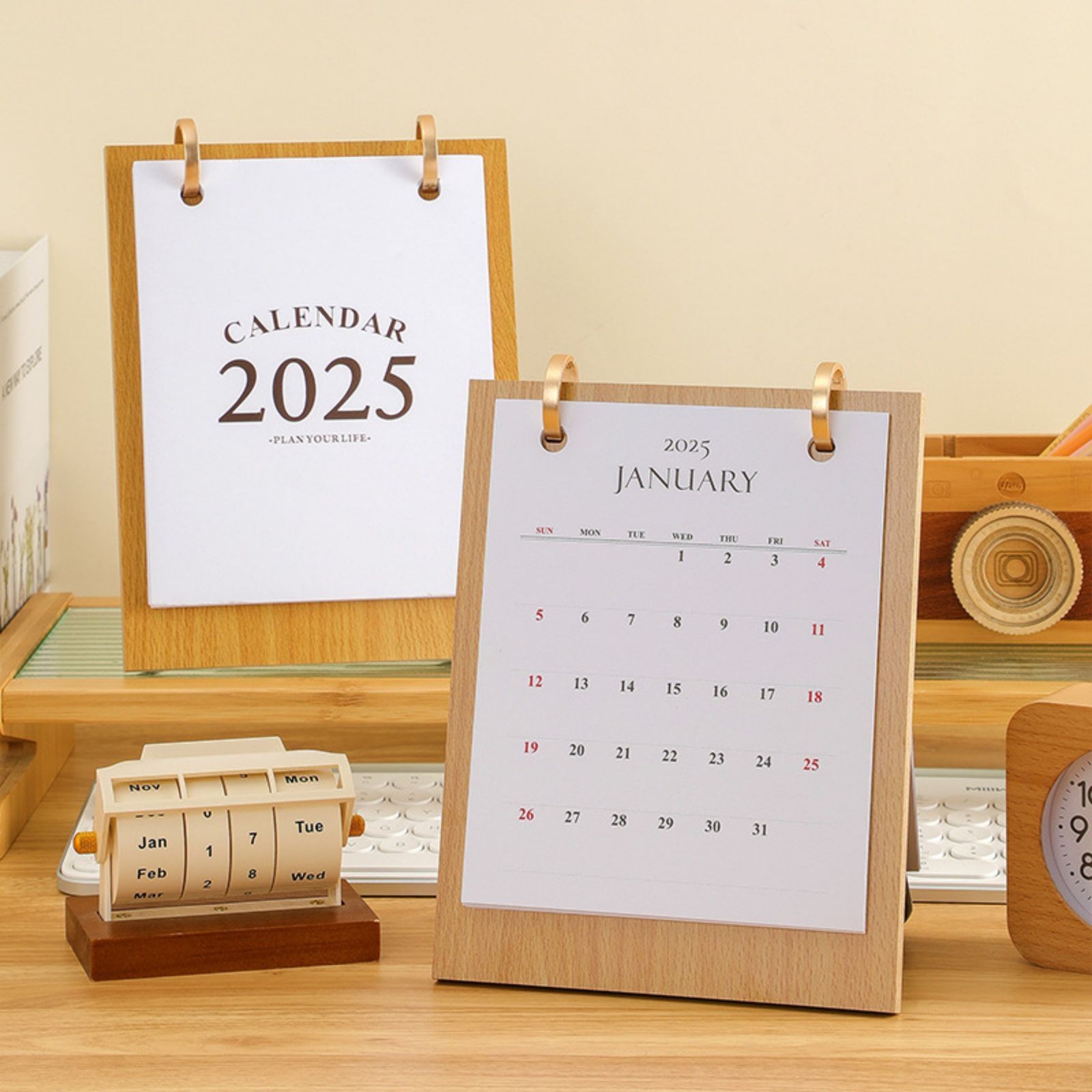 Staron Small Desk Calendar 2025 Standing Clearance (Brown), Small Desk Calendar 2025 Standing