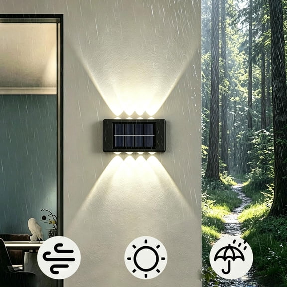 Staron Solar Wall Light, Outdoor Residential Wall-Washing Light for Courtyards Balconies Staircases, Up-and-Down Lighting with Automatic Sensor, Black