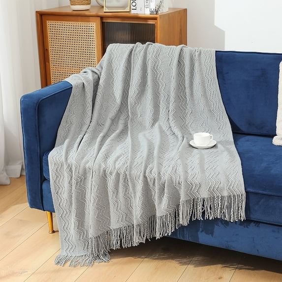 Staron Solid Color Tassel Knit Blanket, Soft Acrylic Throw Blanket for Sofa and Bed, Cozy Home Decor Accent for Living Room and Bedroom