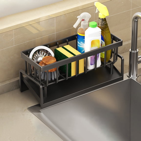 ZZkhGO Sponge Stand Rack, Compact Kitchen Sink Organizer with Drainage, Ventilated Sponge Holder Bathroom Kitchen Counter