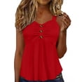 thumbnail image 1 of Staron Spring Summer Casual Button Up Shirt for Women Round Neck 3/4 Sleeve Solid Color Basic Top, Red M, 1 of 7