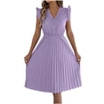 thumbnail image 1 of Staron Spring Summer Dresses for Women Casual Lace V-Neck Ruffled Waist Pleated Sleeveless Midi A-Line Cocktail Party Dress, Purple S, 1 of 7