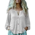 thumbnail image 1 of Staron Spring Summer Fall Linen Shirt for Women V-Neck Button Down Short Sleeve Casual Loose Blouse Top, White XXL, 1 of 6