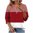 thumbnail image 1 of Staron Spring Summer Tops for Women Casual Fashion Zipper Printed 3/4 Sleeve Loose Comfortable Relaxed T-Shirt, Red M, 1 of 5