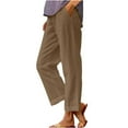 thumbnail image 1 of Staron Spring Summer Women's Pants Casual Wide Leg Trousers Elastic Waist Straight Leg Cotton Linen Solid Color with Pockets Ankle-Length, Brown L, 1 of 6