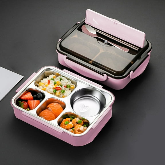 ZZkhGO Stainless Steel Lunch Box, 1500ml 5 Compartment Food Container with Lid, Thermal Meal Prep Box for Work, Microwave Safe Lunch Container with Portion Control Divider