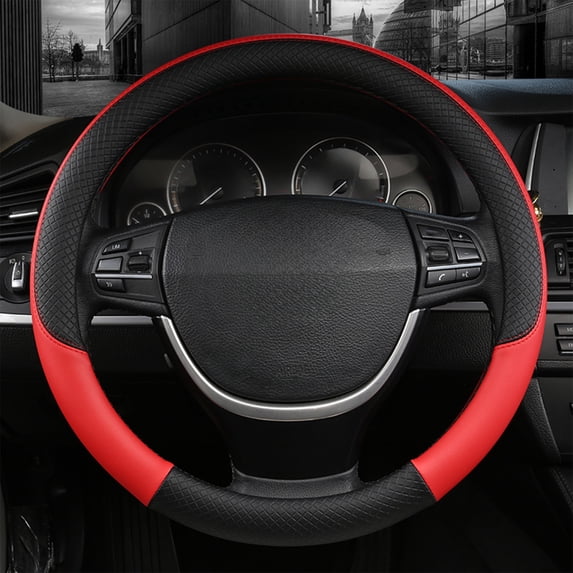ZZkhGO Steering Wheel Cover, Leather Breathable Handle Cover, Embossed Non-Slip Grip with Diamond Texture for Multiple Car Models