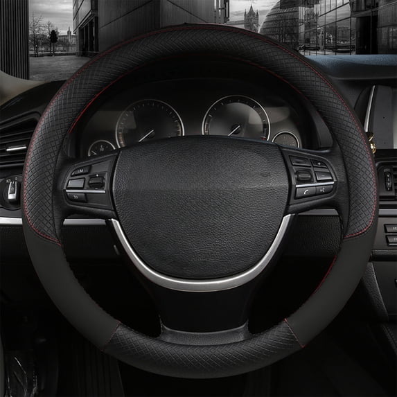 ZZkhGO Steering Wheel Cover, Leather Breathable Handle Cover, Embossed Non-Slip Grip with Diamond Texture for Multiple Car Models