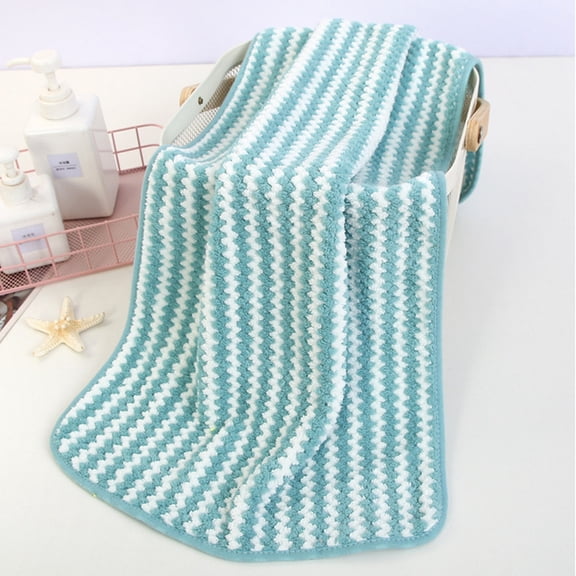 Staron Striped Corals Fleece Towel, Quick Drying Absorbent Microfiber Towel for Face Bath Hair, Soft Coral Fleece Washcloth for Men Women Bathroom Gym Travel, Green