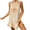 thumbnail image 1 of Staron Summer Beach Coverup for Women Crochet Hollow Out Loose Casual Button Shirt Dress Swimsuit Bikini Cover Up Skirt, Beige FREE SIZE, 1 of 6