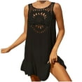 thumbnail image 1 of Staron Summer Beach Coverup for Women Crochet Hollow Out Loose Casual Button Shirt Dress Swimsuit Bikini Cover Up Skirt, Black FREE SIZE, 1 of 5