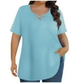 thumbnail image 1 of Staron Summer Blouses for Women Plus Size V-Neck Cross Front Casual Short Sleeve Tops, Light Blue 5XL, 1 of 6