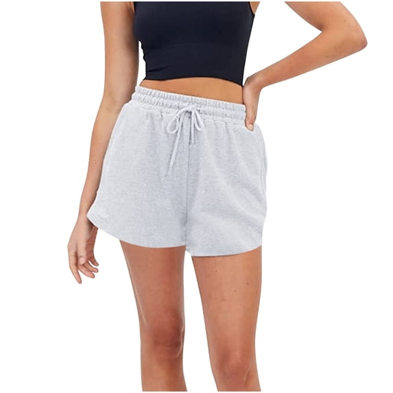Staron Summer Casual Shorts for Women Quarter Length Drawstring Elastic Waist Lace Trim Solid Color Relaxed Comfy Pants, Gray XXL