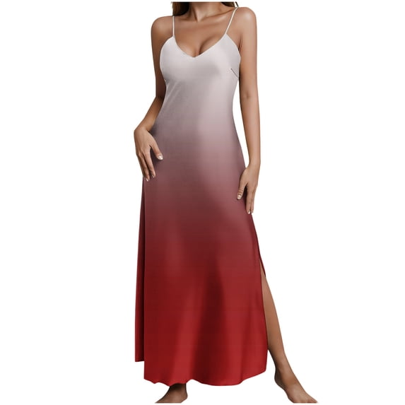 Staron Summer Dresses for Women Casual Printed V-Neck Sleeveless Split Slit Strap Nightgown Beach Vacation Party Sundress, M