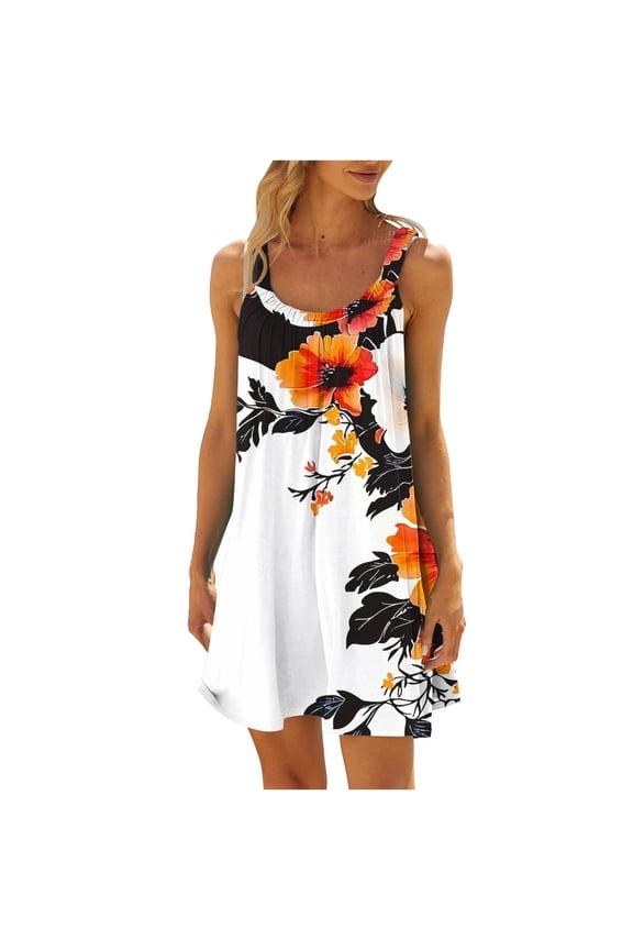 Summer Dresses for Women Casual Sleeveless Loose Tank Dress with Elasticity Non Positioning Printing Fashion Relaxed Home Wear, Black M