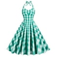 thumbnail image 1 of Staron Summer Dresses for Women Vintage Halter Neck Sleeveless Printed Cocktail Party Dress Cold Shoulder Stretchy A-Line Sundress, Green XL, 1 of 6