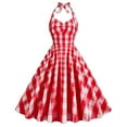 thumbnail image 1 of Staron Summer Dresses for Women Vintage Halter Neck Sleeveless Printed Cocktail Party Dress Cold Shoulder Stretchy A-Line Sundress, Red XL, 1 of 6