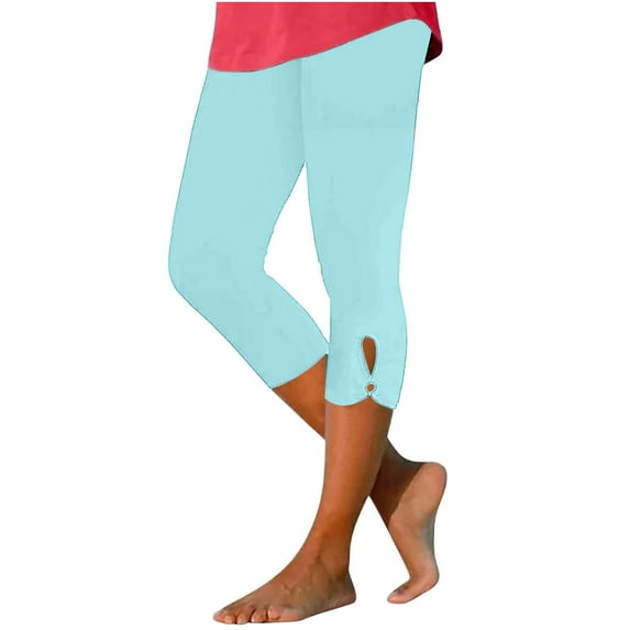 Staron Summer High Waisted Capris for Women Casual Jogger Pants Elastic Waist Stretchy Slim Fitting Yoga Gym Workout Activewear, Mint Green M