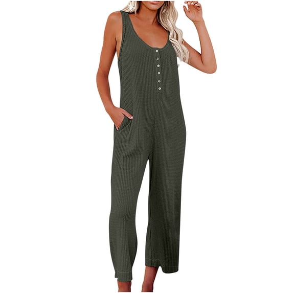 Staron Summer Jumpsuits for Women Casual Strap Sleeveless Loose Solid Jumpsuit, Army Green XL