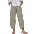 thumbnail image 1 of Staron Summer Pants for Women Casual Wide Leg Linen Cropped Trousers with Pockets Comfortable Relaxed Fashion Solid Color, Gray XL, 1 of 5