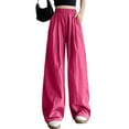 thumbnail image 1 of Staron Summer Pants for Women Casual Wide Leg Trousers High Waist Side Pocket Loose Comfy Fashion Long Pants, Hot Pink XL, 1 of 5