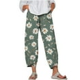 thumbnail image 1 of Staron Summer Pants for Women Wide Leg Capris Casual Loose Comfy Printed Lounge Travel Cropped Pants, Army Green XL, 1 of 5
