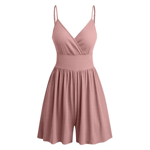 Staron Summer Rompers for Women Casual Sleeveless Athletic Jumpsuit Solid Color Comfy Pullover Shorts, Pink L